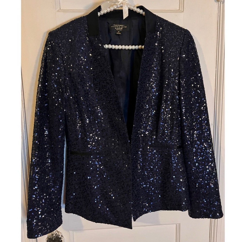 Navy Blue Sequin Tahari Blazer - size 4 petite